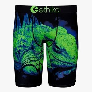 Ethika Men’s Black Green Lizard Stretch Boxer Brief Size M